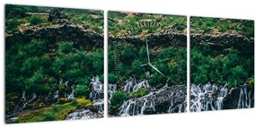 Obraz vodopádov v prírode (s hodinami) (90x30 cm)