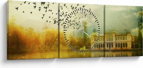 Obraz maľované krajiny so sídlom (s hodinami) (90x30 cm)