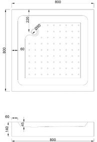 Mexen Rio, štvorcový sprchovací kút s posuvnými dverami 80 x 80 cm, 6mm číre sklo, čierny profil + biela vysoká sprchová vanička Rio, 860-080-080-70-00-4510
