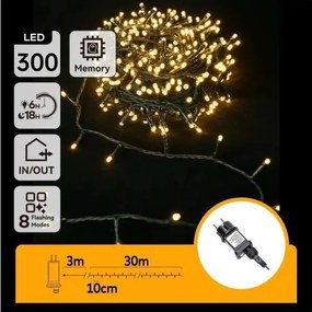 Aigostar – LED vonkajší vianočný svetelný reťazec, 300 LED, 8 režimov, 30 m, IP44, teplá biela