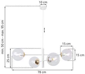 Závesne svietidlo Paris, 4x transparentné sklenené tienidlo, W/G
