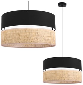 Závesné svietidlo Rattan, 1x ratanové/čierne textilné tienidlo, (fi 45cm)