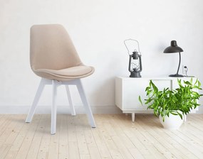 Stolička Borne V2 - látka, drevené nohy biele - Krémová