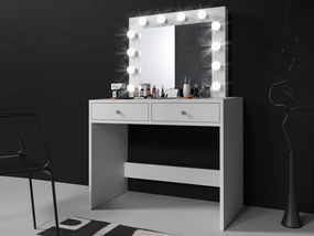 Toaletný stolík so zrkadlom 12 LED biely, 2 zásuvky
