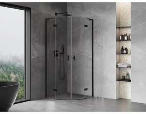 Mexen Mist L, štvrťkruhový sprchový kút s 2-krídlovými dverami, 100 x 100 cm, číre sklo, čierny profil, 8A33L-100-100-70-00