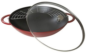 Staub Wok so sklenenou pokrievkou 37 cm, čerešňa, 1313906