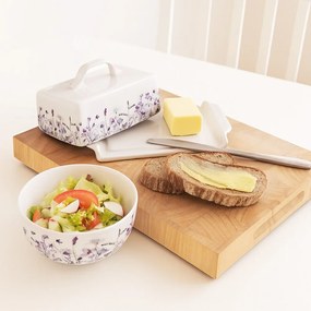 Biela/fialová porcelánová polievková miska 500 ml Louka – Orion