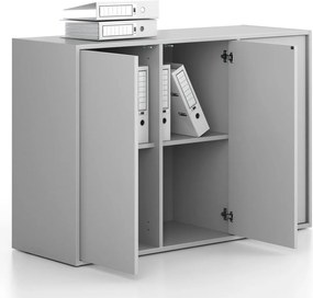 Kancelárska skriňa FRAME, nízka, 3 dvere, 1299 x 450 x 881 mm, PUSH-lock, sivá