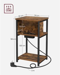 Odkladací stolík s vstavanými zásuvkami a USB portami ROD hnedá/čierna