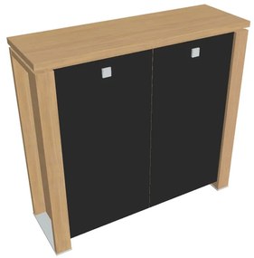 Stredná skriňa Verno+ 140 x 46 x 130 cm, sklenené dvere, dub svetlý / čierna