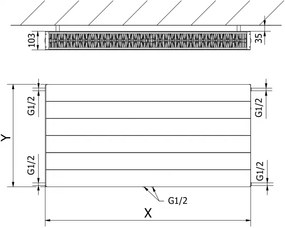 Mexen Line CCL22, panelový radiátor 600 x 1600 mm, spodné stredové pripojenie, 2532 W, antracitová, W6C22L-060-160-66
