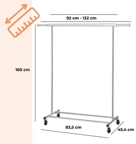 Jurhan Stojan na oblečenie INEZ na kolieskach, max. 90 kg, 83,5x45x160cm, strieborná