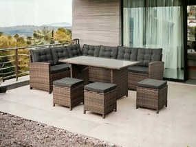 Rohový záhradný ratanový set v štýlovej hnedej farbe