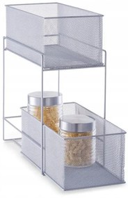Zeller Present Kovový 2-poschodový zásuvkový box, organizér s 2 košmi, sivá mriežka, MESH