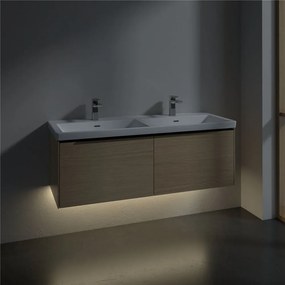 VILLEROY &amp; BOCH Subway 3.0 závesná skrinka pod dvojumývadlo, 2 zásuvky, s LED osvetlením, 1272 x 478 x 429 mm, Nordic Oak, C567L1VJ