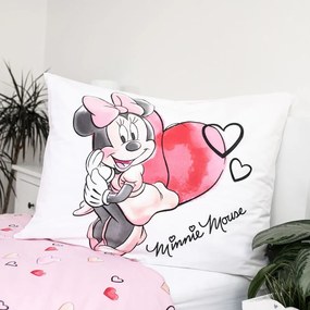 Bielo-ružové bavlnené detské obliečky na jednolôžko 140x200 cm Minnie "White" – Jerry Fabrics