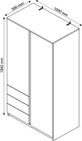 Šatníková skriňa Carlos, biela, 100 cm