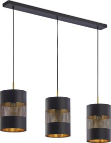 TK-LIGHTING Dizajnové závesné osvetlenie nad jedálenský stôl BOGART BLACK, 3xE27, 60W, čierna a zlatá