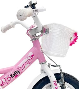 Detský bicykel s pomocnými kolieskami, vodiacou tyčou, košíkom a zvončekom 12 – pre deti od 2,5 do 4 rokov