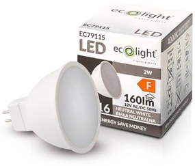 ECOLIGHT LED žiarovka MR16 12V 2W neutrálna biela