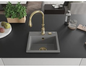 Mexen Milo, 1-komorový granitový drez 435x410x171 mm a drezová batéria Savita, šedá, 6505-71-672601-50