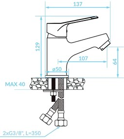 Kuchinox Atez, umývadlová batéria h-129, čierna matná, LAV-BTK_722D