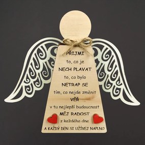 AMADEA Drevený anjel stojaci s krídlami a motivačným textom, masívne drevo, 18 x 15 cm