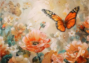 Obraz - Motýľ a kvety, olejomaľba (70x50 cm)