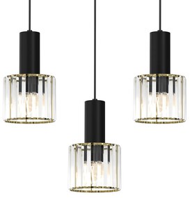 Závesné svietidlo Cristal, 3x transparentné krištáľové tienidlo, b/g