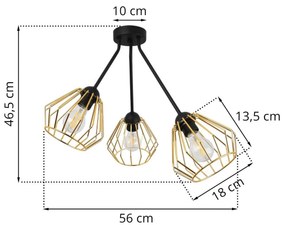 Stropné svietidlo NUVOLA TRIO, 3x zlaté drôtené tienidlo