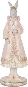 Dekorácia králičia dáma v ozdobných ružových šatách - 11*11*31 cm