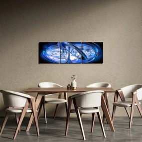 Modrý abstraktný obraz (s hodinami) (90x30 cm)