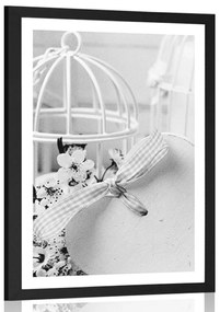 Plagát s paspartou romantické zátišie vo vintage štýle v čiernobielom prevedení - 40x60 white