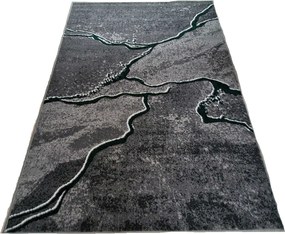 HU Sivý abstraktný obdĺžnikový koberec NEW IDEA 90321-0574  imitácia mramoru so zelenými žilami Rozmer: 60x110 cm