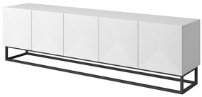 TV stolík Asha 200 cm na kovovom podstavci - biely mat