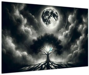 Obraz – Čiernobiely strom v splne (90x60 cm)
