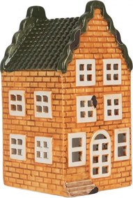 Oranžový keramický domček na čajovú sviečku Lamont - 9*10*19 cm