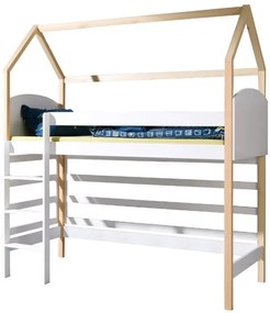 Detská vyvýšená posteľ z masívu borovice OLYMPIA - 200x90 cm - prírodná borovica/biela