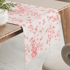 Biante Bavlnený behúň na stôl Sandra SA-633 Ružové čerešňové kvety na bielom 35x120 cm