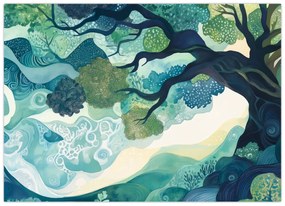 Sklenený obraz – Zelená koruna stromu života (70x50 cm)