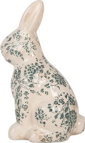 Keramická dekorácia králik so zelenými kvetmi Tien French L - 16*12*28 cm