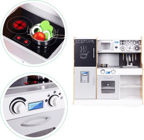 Detská drevená kuchynka ECOTOYS s LED, zvukom a tabuľou