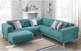 Modrá rohová pohovka s podnožkou Bobochic Paris Luna