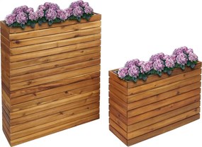 Set 2 kvetináčov HWC-L21, akáciové drevo - hnedá