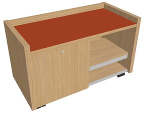 Mobilný kontajner Verno 100 x 50 cm so sklom, ľavý, dub svetlý / oranžová