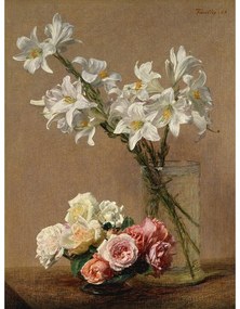 Reprodukcia obrazu Henri Fantin-Latour - Roses and Lilies, 45 × 60 cm