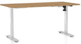 Výškovo nastaviteľný stôl OfficeTech A, 160 x 80 cm, biela podnož, dub kamenný