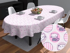 Biante Detský bavlnený oválny obrus Sandra SA-126 Ružové mačičky a srdiečka 140x180 cm