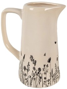 Béžový keramický džbán s lúčnymi kvetmi Flora And Fauna M - 16*11*20 cm