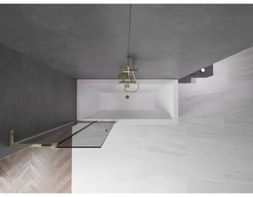 Mexen Velar L, 2-krídlová posuvná vaňová zástena 70 x 150 cm, 8mm šedé sklo, zlatá lesklá, 896-070-003-41-50